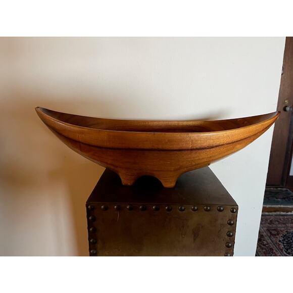 Vintage Blairwood Hawaiian Koa Wood Canoe Bowl MCM Fruit Holder 18" - Picture 6 of 6